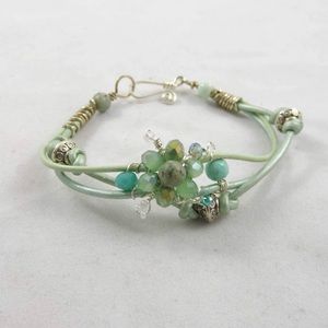 Hand crafted leather cord and crystal bracelet